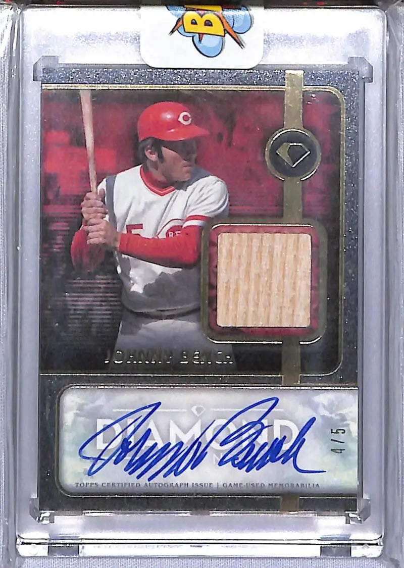 Johnny Bench Cincinnati Reds Topps Diamond Icons trading card with memorabilia and autograph