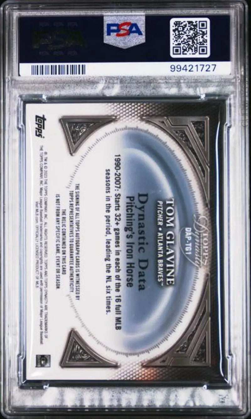 PSA graded Tom Glavine Atlanta Braves baseball card in protective case with QR code