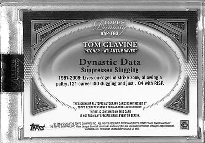 Baseball card of Tom Glavine’s statistics and achievements with Atlanta Braves