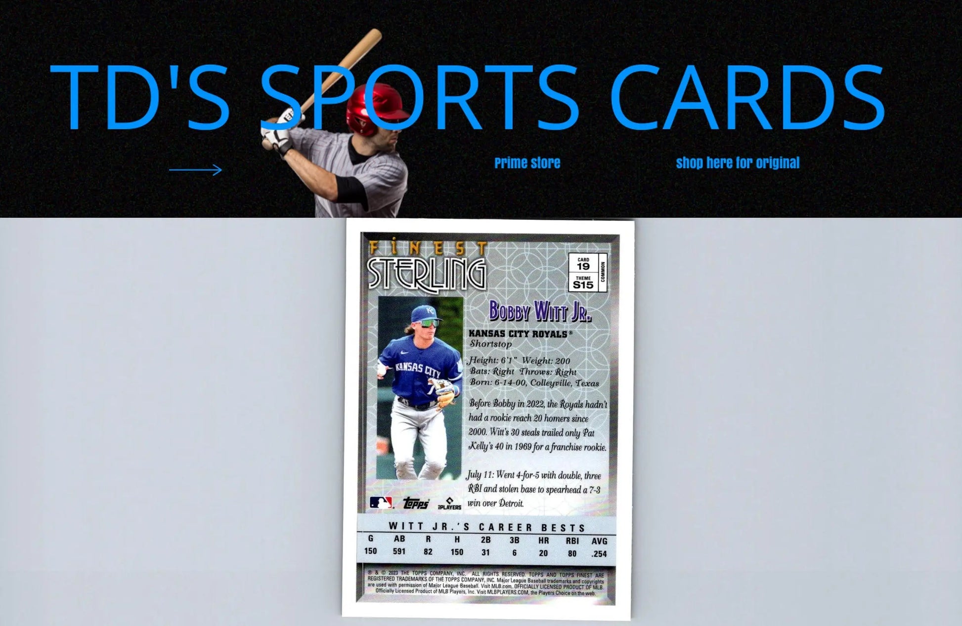 Bobby Witt Jr. 2023 Topps Finest Flashbacks #19 baseball card collectible изображение