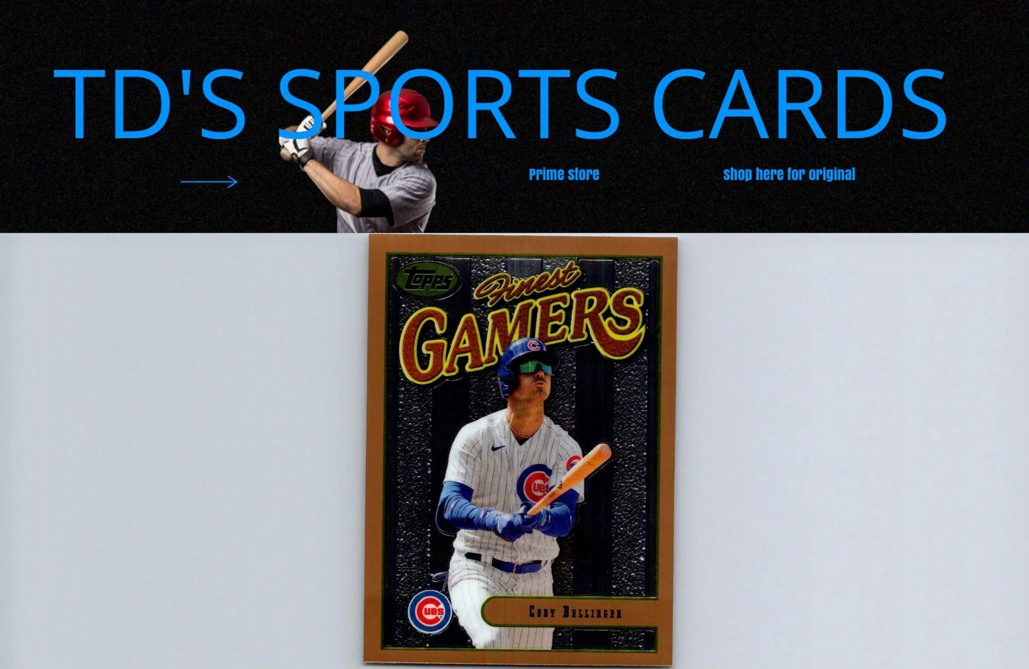 Baseball card of Cody Bellinger in Cubs uniform from Topps Finest Flashbacks