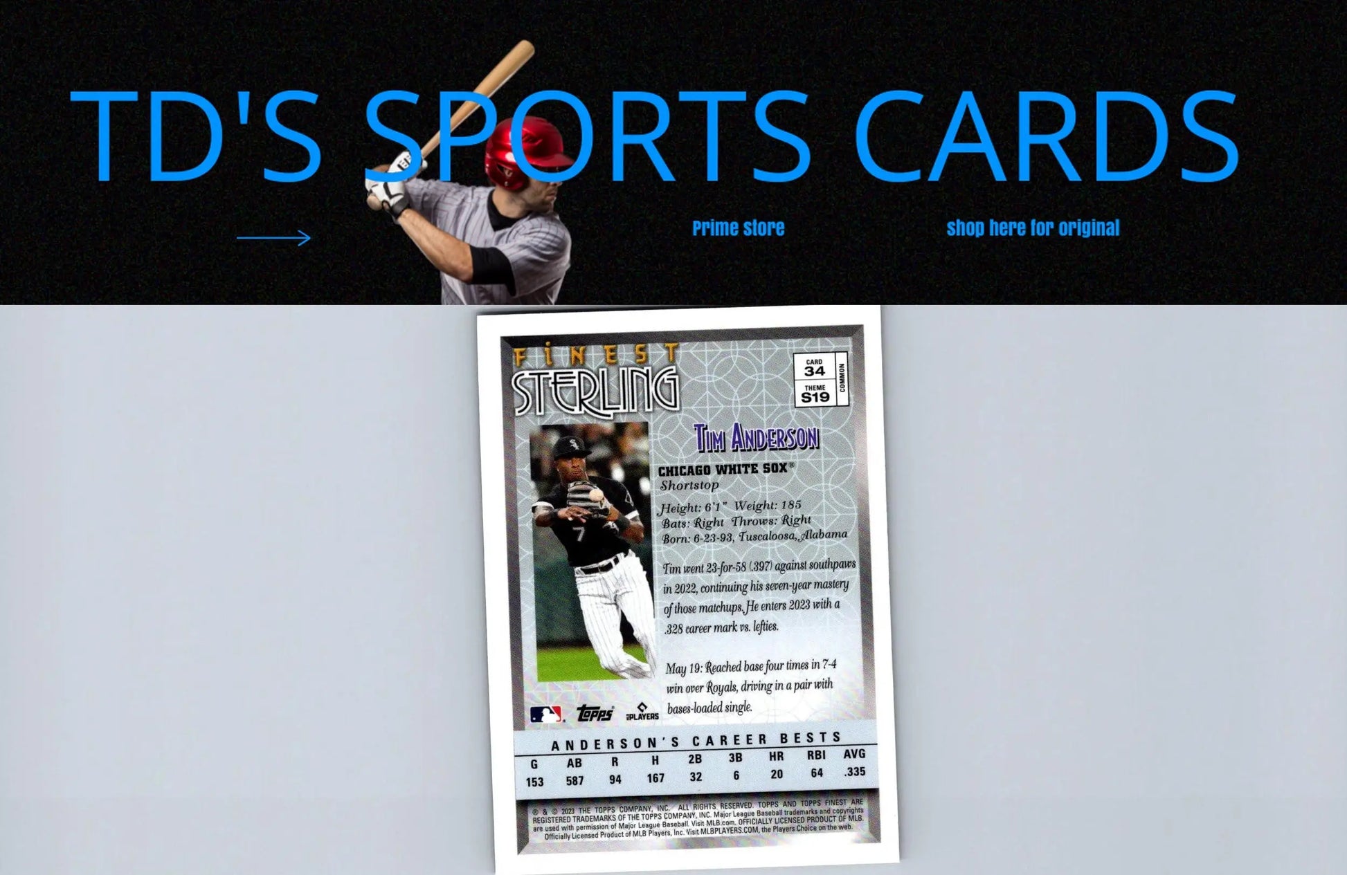 Tim Anderson baseball card from 2023 Topps Finest Flashbacks #34 collectible set