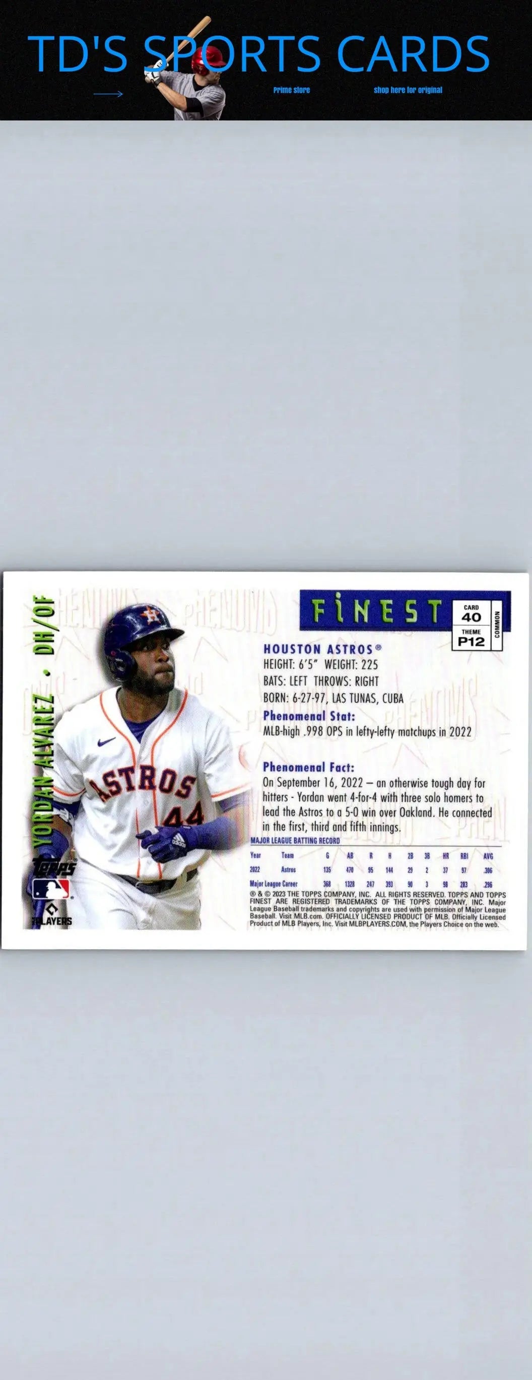 Yordan Alvarez 2023 Topps Finest Flashbacks #40 baseball card collectible image