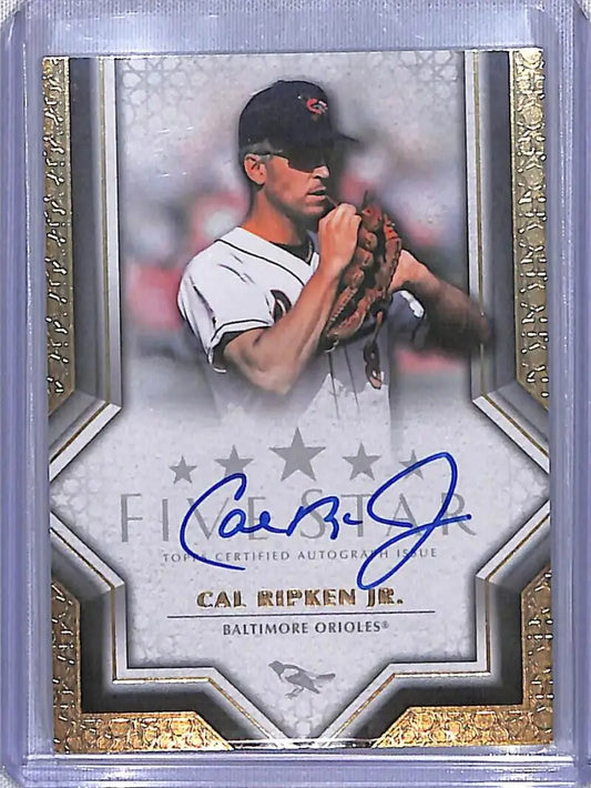 Signed Cal Ripken Jr. Baltimore Orioles pitcher baseball card from Topps Five Star
