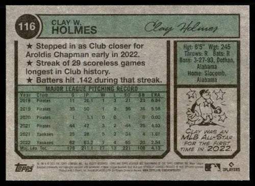 2023 Topps Heritage #116 Clay Holmes NM-MT Yankees ID:73377 - Trading Cards