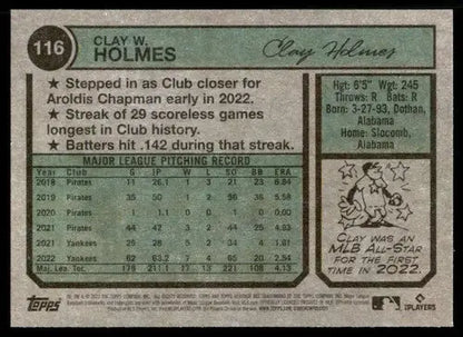 2023 Topps Heritage #116 Clay Holmes NM-MT Yankees ID:73377 - Trading Cards