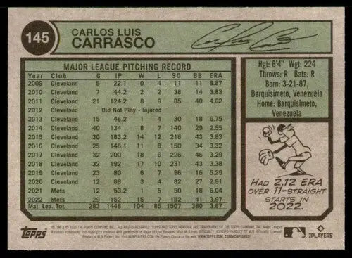 2023 Topps Heritage #145 Carlos Carrasco NM-MT Mets ID:73381 - Trading Cards