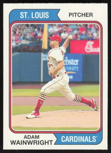 Original gloss of 2023 Topps Heritage Adam Wainwright baseball card showing Cardinals team