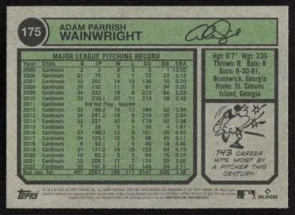 2023 Topps Heritage Adam Wainwright baseball card back with original gloss, near mint condition