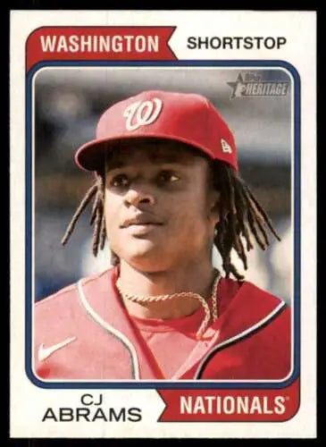 2023 Topps Heritage #197 CJ Abrams baseball card, original gloss, Near Mint Nationals