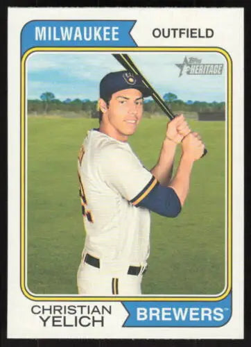 Christian Yelich 2023 Topps Heritage #218 baseball card in near mint condition