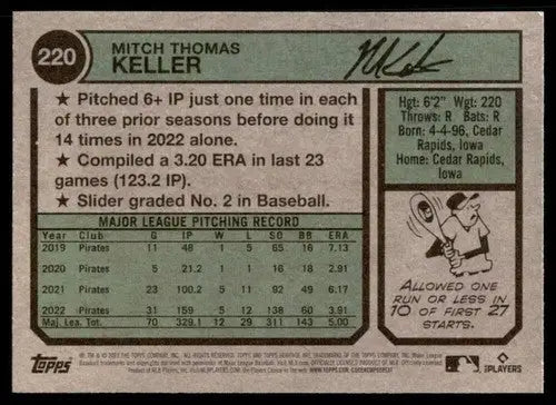 2023 Topps Heritage #220 Mitch Keller NM-MT Pirates ID:73390 - Trading Cards