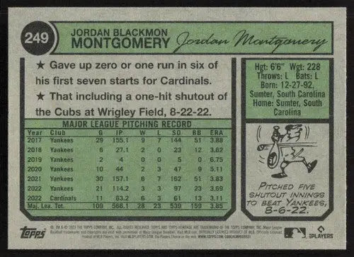 2023 Topps Heritage Jordan Montgomery baseball card back with original gloss near mint