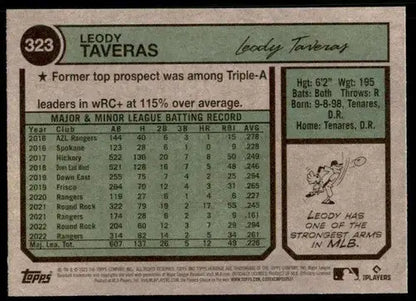 2023 Topps Heritage #323 Leody Taveras NM-MT Rangers ID:73415 - Trading Cards