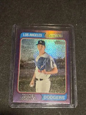 Walker Buehler baseball card 2023 Topps Heritage Chrome Purple Refractor