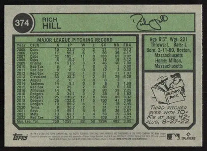 2023 Topps Heritage #374 Rich Hill NM-MT Pirates ID:73430 - Trading Cards