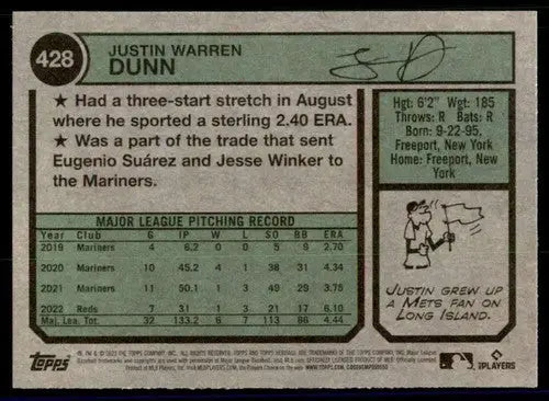 2023 Topps Heritage #428 Justin Dunn NM-MT SP Reds ID:73434 - Trading Cards