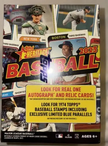 Topps Heritage 2023 Baseball Blaster Box featuring 8 packs and 9 cards each