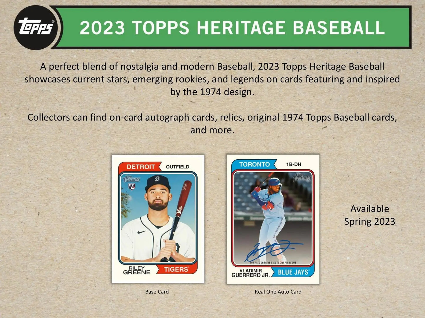 Promotional material for 2023 Topps Heritage Baseball Blaster Box with relics - hand-numbered