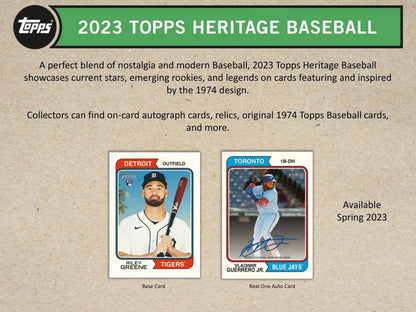 Promotional material for 2023 Topps Heritage Baseball Blaster Box with relics - hand-numbered
