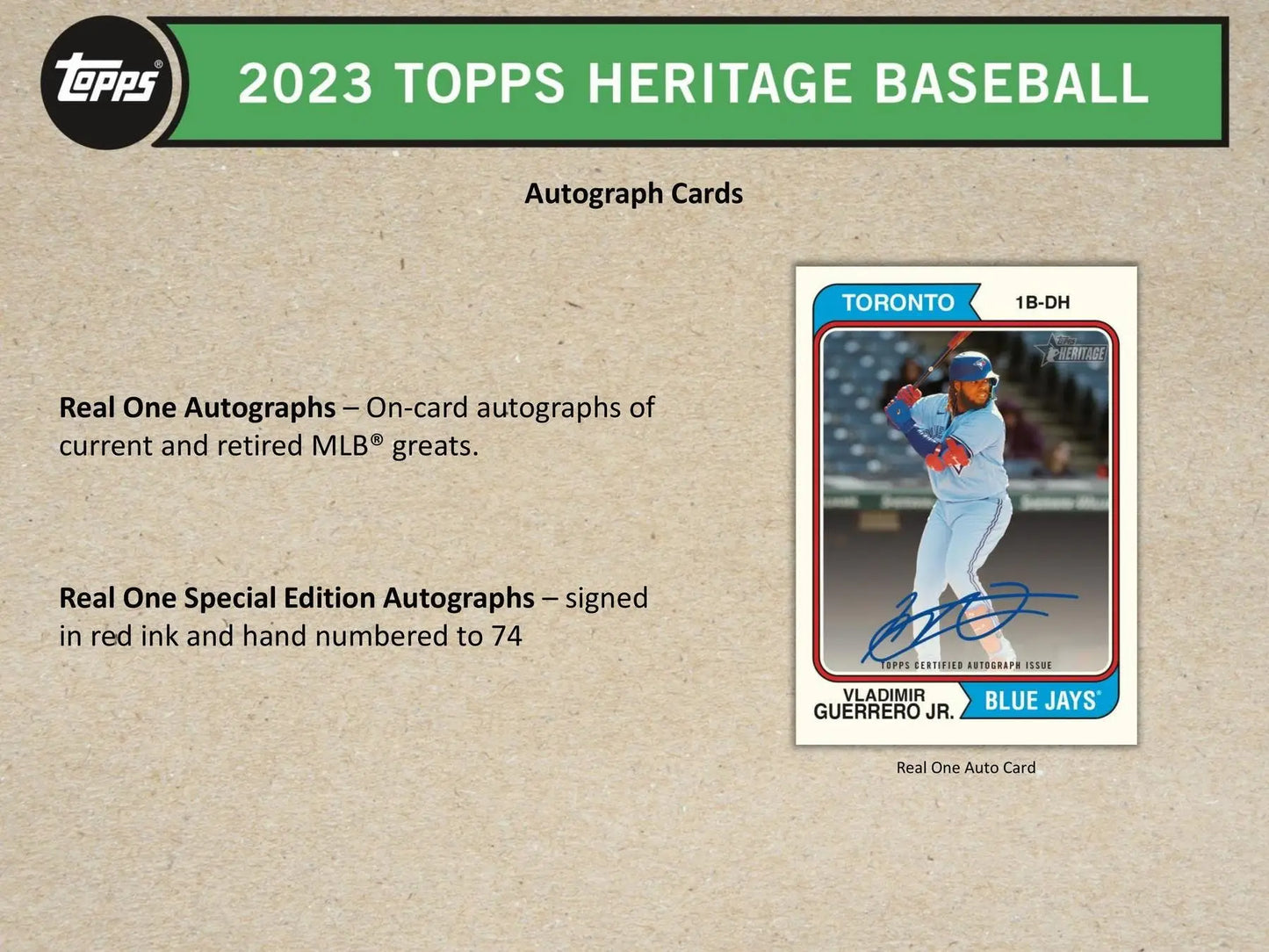 2023 Topps Heritage Baseball Blaster Box with relics and hand-numbered cards advertisement