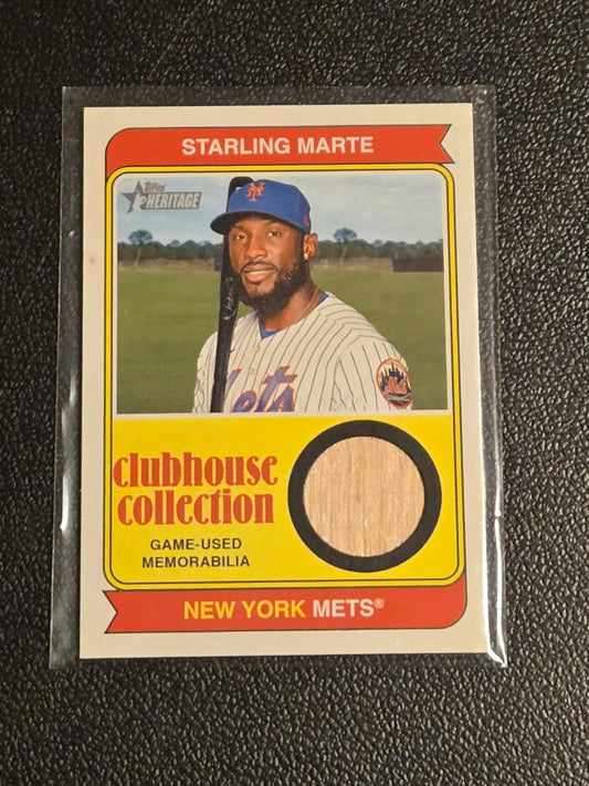 Starling Marte Clubhouse Collection relics baseball card from 2023 Topps Heritage
