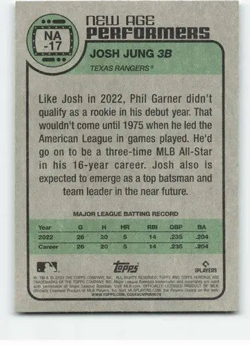 2023 Topps Heritage New Age Performers #NA-17 Josh Jung NM-MT Rangers ID:73354 - Trading Cards