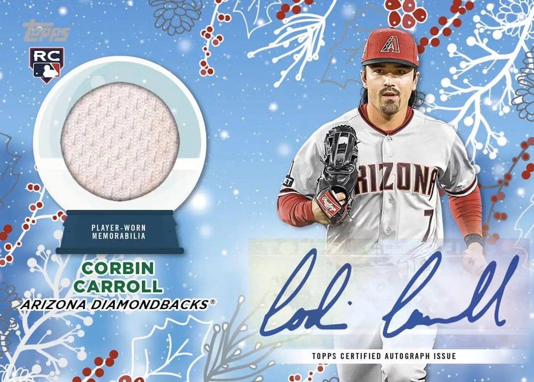 Arizona Diamondbacks trading card with autograph and uniform swatch from Topps Holiday Mega Box