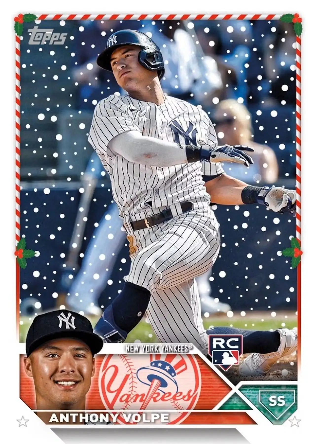 Baseball card of New York Yankees player in pinstripes from Topps Holiday Mega Box