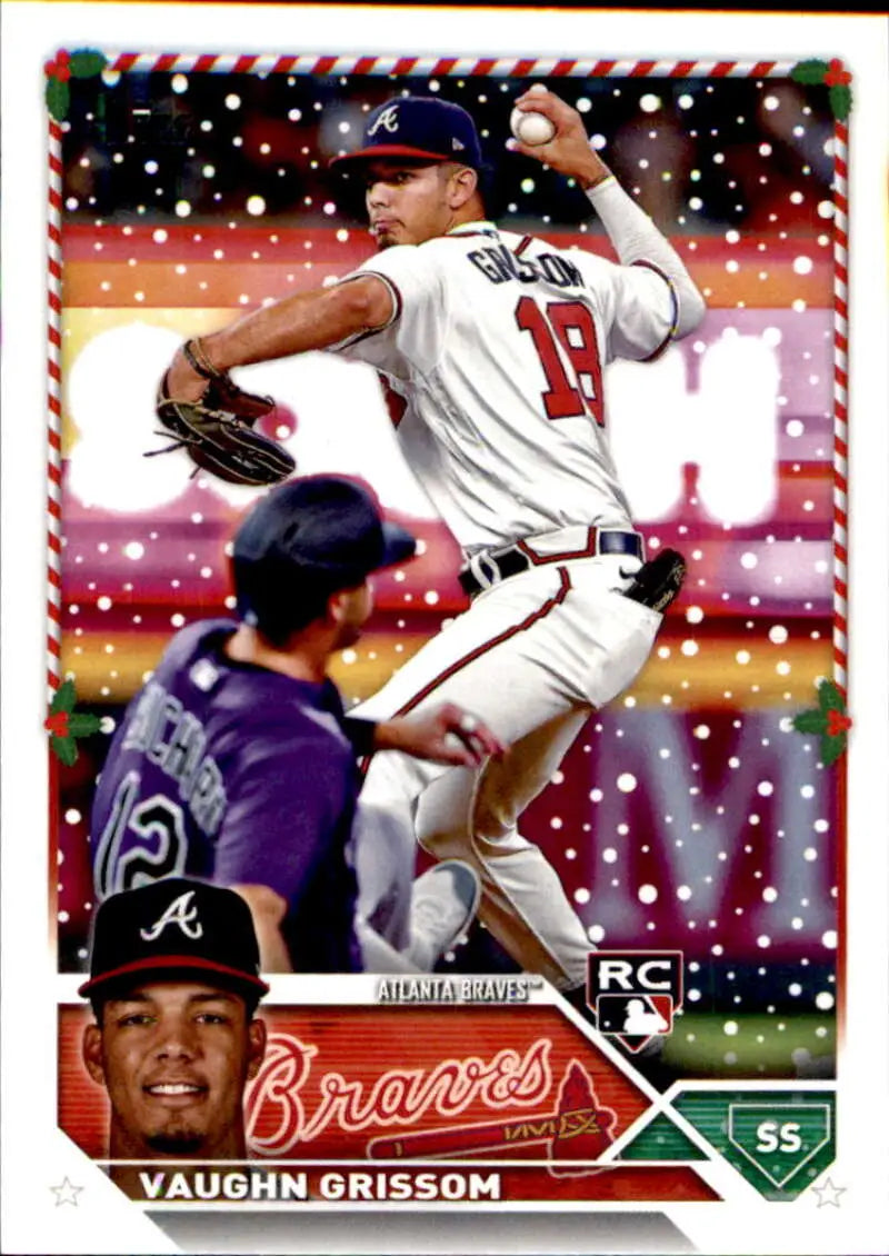 Baseball card of Vaughn Grissom in mid-throw, number 15, Atlanta Braves H107