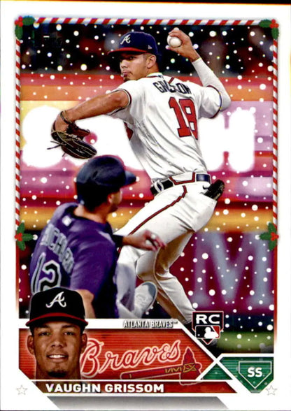 Baseball card of Vaughn Grissom in mid-throw, number 15, Atlanta Braves H107