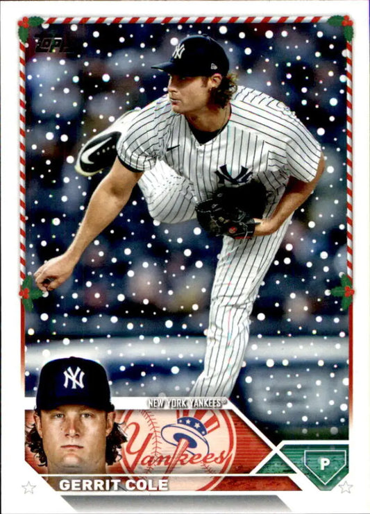 Gerrit Cole New York Yankees pitcher baseball card mid-delivery in pinstripe uniform