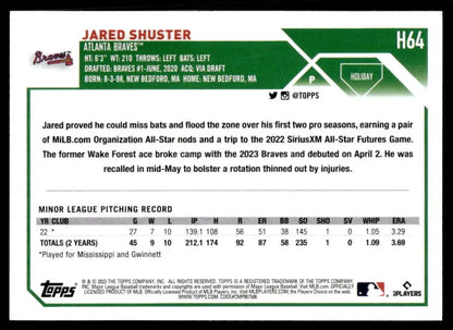 Jared Shuster 2023 Topps Holiday NM-MT RC Rookie Atlanta Braves Baseball Card statistics