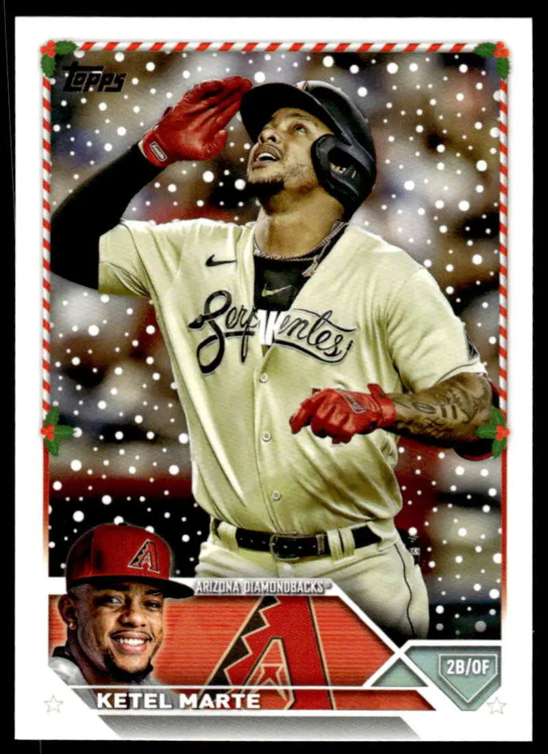 Baseball card of Ketel Marte celebrating in Stormers uniform, Topps Holiday, Arizona Diamondbacks