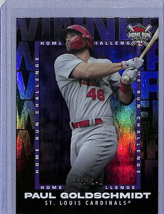 Baseball card of Paul Goldschmidt swinging a bat, Home Run Challenge winner, gray uniform