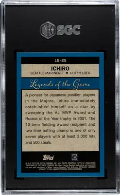 Graded Ichiro Suzuki baseball card in black holder from 2023 Topps Ichiro Suzuki series