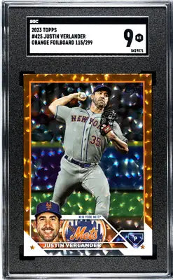 Graded 2023 Topps Justin Verlander Orange Foilboard baseball card SGC 9