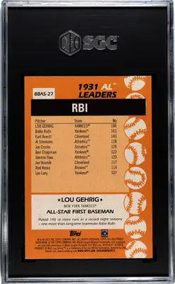 SGC-graded 1931 AL Leaders Lou Gehrig baseball card from 2023 Topps Lou Gehrig series
