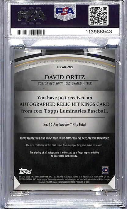 David Ortiz autographed relic baseball card from 2023 Topps Luminaries Hit Kings Blue series