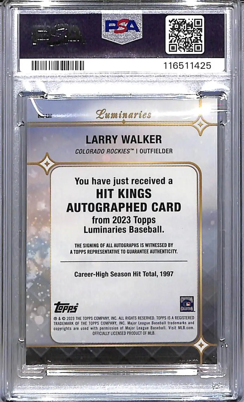 2023 Topps Luminaries Hit Kings #HK-LW Larry Walker PSA 8 NM-MT Auto 11/15 Colorado Rockies - Baseball Card