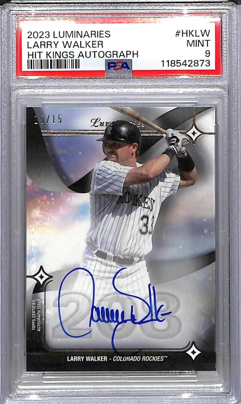 Graded Larry Walker baseball card with autograph from 2023 Topps Luminaries Hit Kings