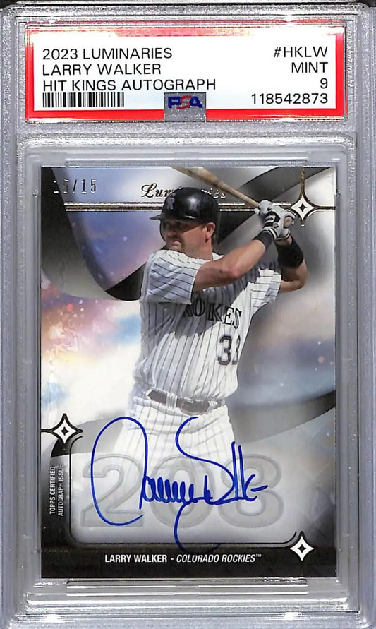 Graded Larry Walker baseball card with autograph from 2023 Topps Luminaries Hit Kings