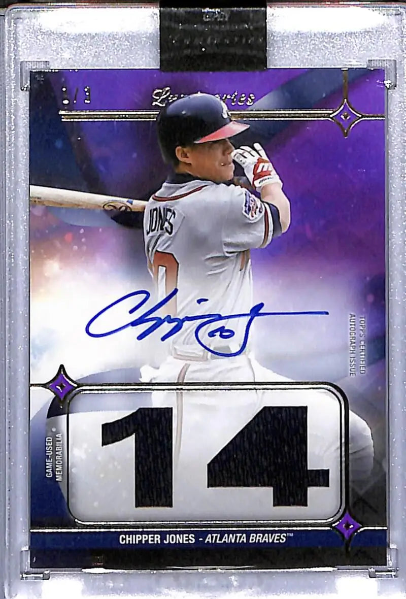 Autographed Chipper Jones baseball card from 2023 Topps Luminaries Hit Kings featuring Atlanta Braves memorabilia