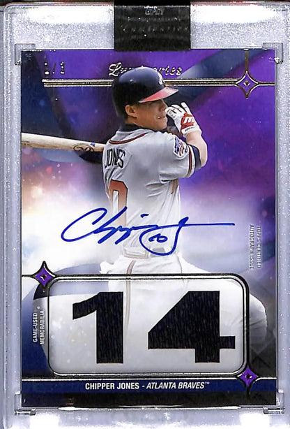 Autographed Chipper Jones baseball card from 2023 Topps Luminaries Hit Kings featuring Atlanta Braves memorabilia