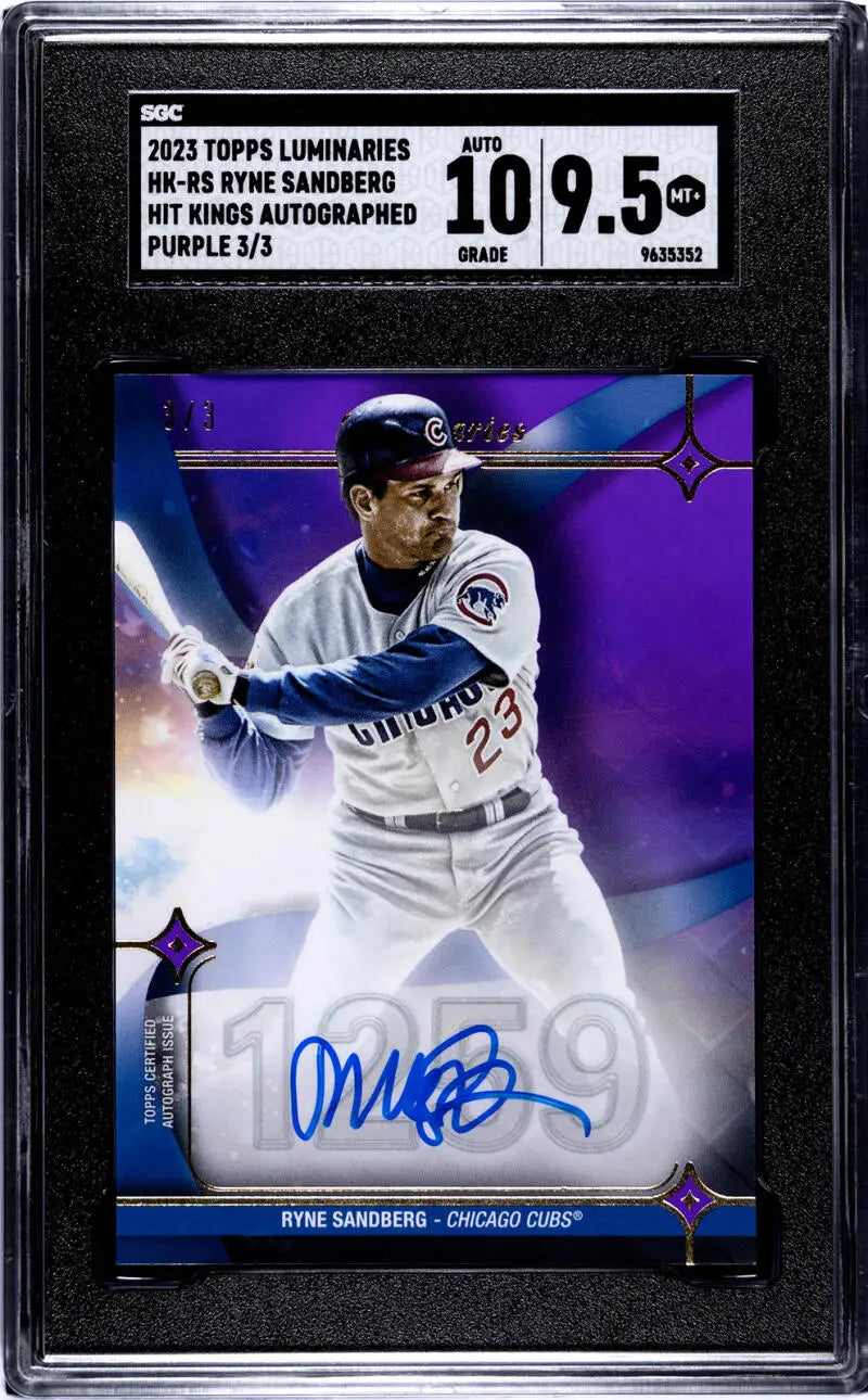Graded Ryne Sandberg baseball card from Topps Luminaries with autograph and mint grade
