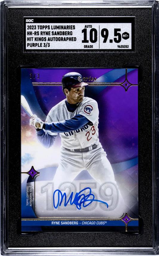 Graded Ryne Sandberg baseball card from Topps Luminaries with autograph and mint grade