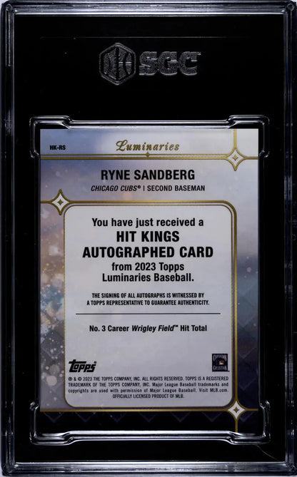 Graded Ryne Sandberg baseball card in black holder from 2023 Topps Luminaries series