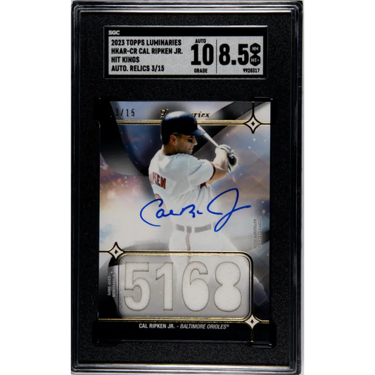 2023 Topps Luminaries #HKAR-CR Cal Ripken Jr. SGC 8.5 NM/MT+ MEM Auto 3/15 Baltimore Orioles Baseball Card