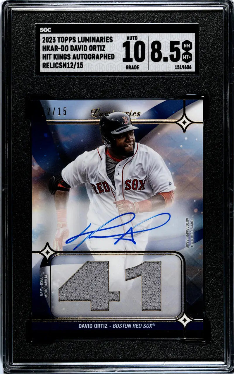 Graded Boston Red Sox baseball card of David Ortiz with jersey number 41 and autograph