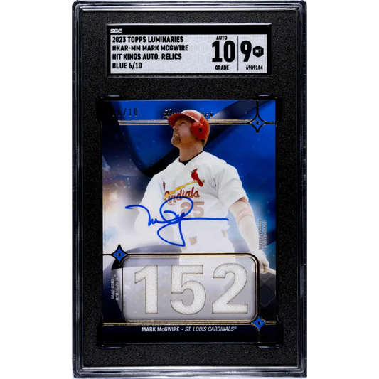 2023 Topps Luminaries #HKAR-MM Mark McGwire SGC 9 MINT MEM Auto 6/10 St. Louis Cardinals Baseball Card